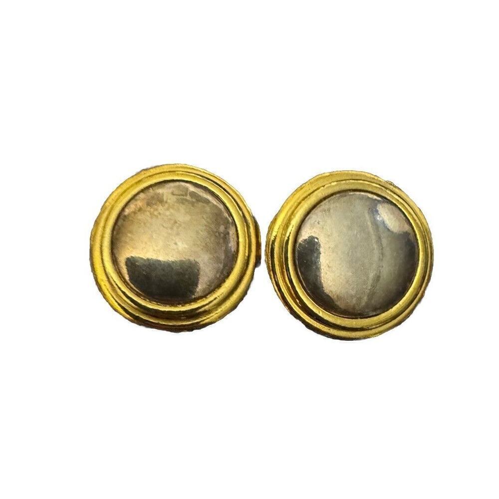 LIZ CLAIBORNE LCI SIGNED EARRINGS CLIP ON ROUND TONE FINISH 1"